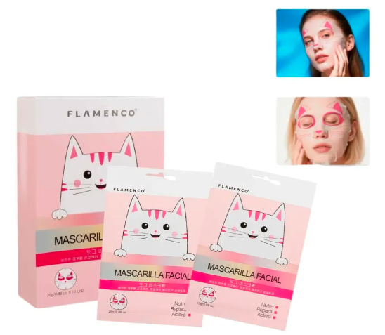 12 Mascarillas Faciales Flamenco