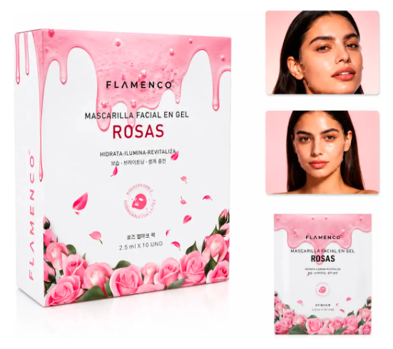 10 Mascarillas Facial en Gel Flamenco
